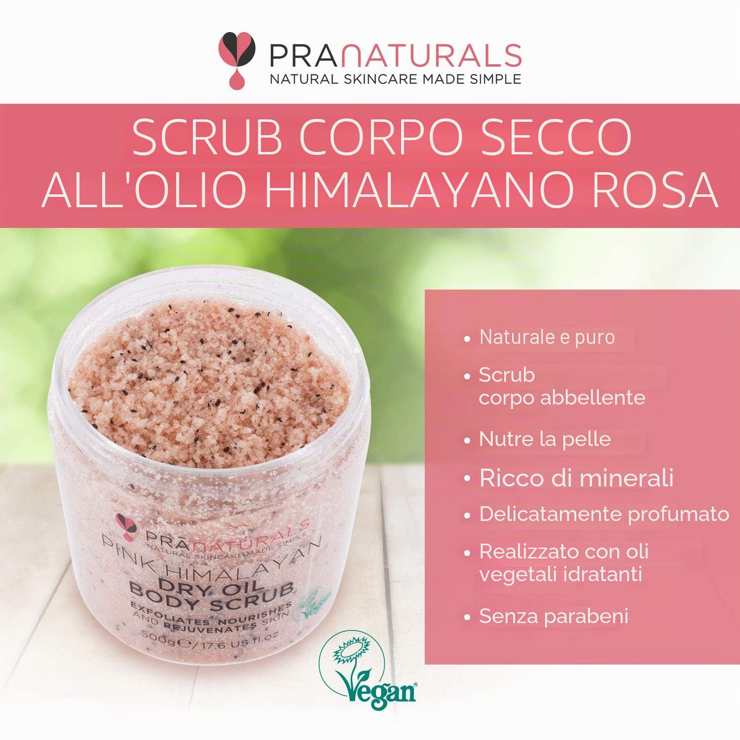 Scrub corpo al Sale dell’Himalaya PraNaturals 500 g, Ricco di minerali naturali e vitamine nutrienti, Elimina le cellule morte e ringiovanisce la pelle, Ideale per tutti i tipi di pelle