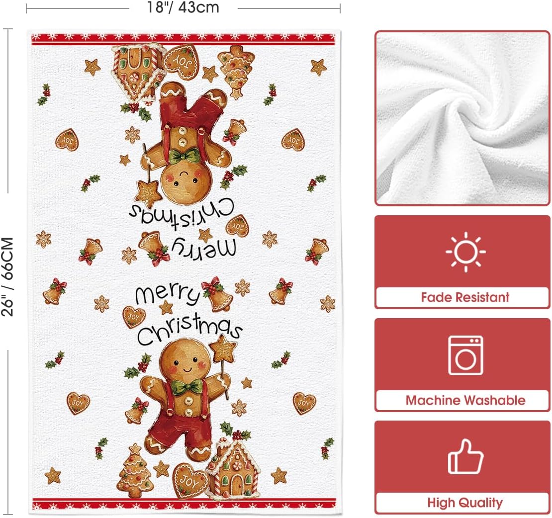 Artoid Mode Gingerbread House Christmas Kitchen Towels Set of 4 18x26 Inch