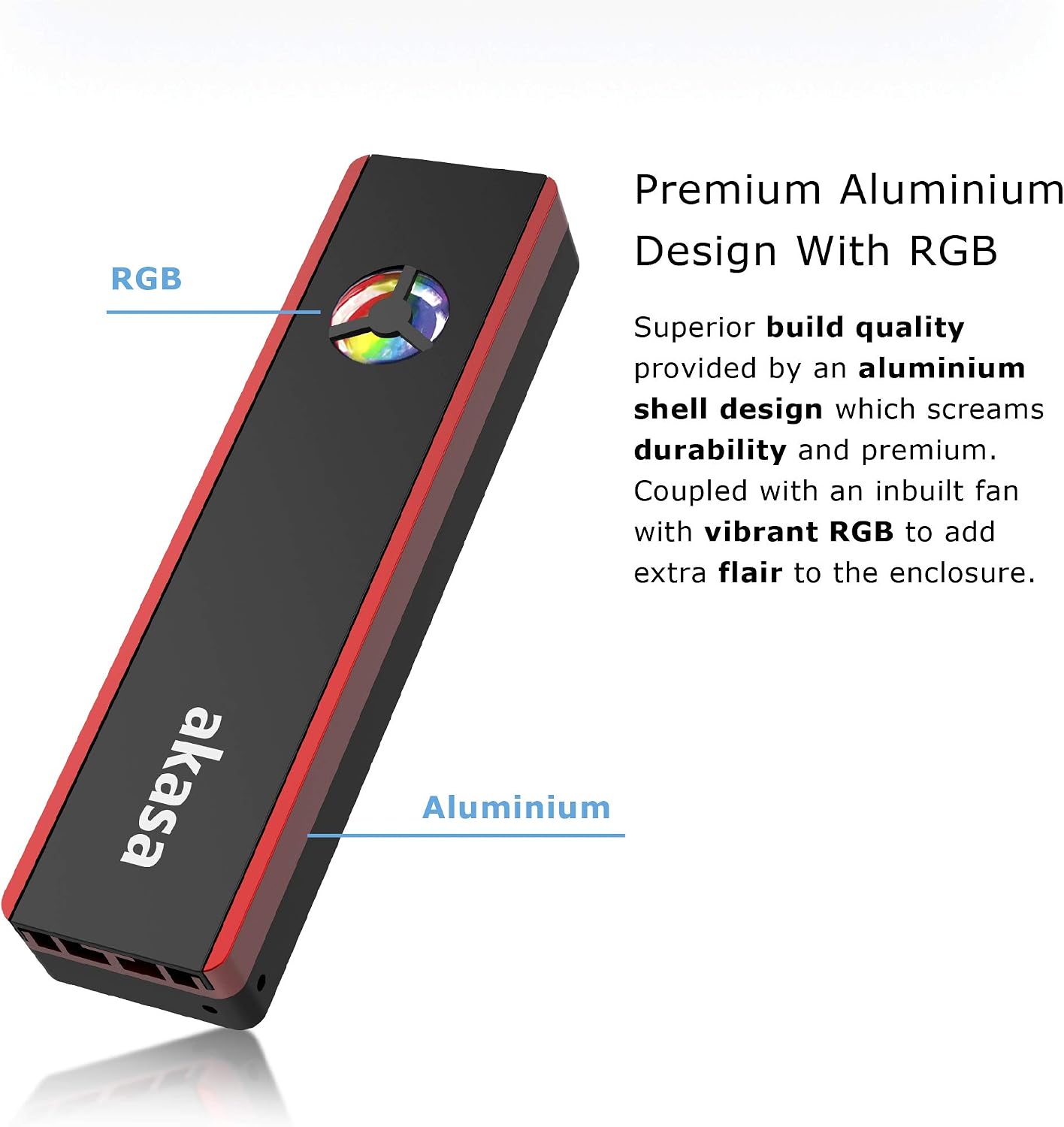 Akasa Vegas SSD Mate | M.2 SATA/NVME SSD to USB 3.2 Gen 2 Aluminium Enclosure with RGB Fan | RGB SSD External Enclosure | Tool-Free M.2 Enclosure Adapter | AK-ENU3M2-06 | Included Carrying Pouch