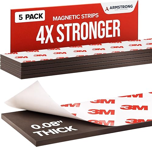 Miniatura 1 de Tiras de cinta magnética con parte trasera adhesiva, imanes adhesivos fuertes 3M para manualidades, láminas magnéticas adhesivas flexibles planas