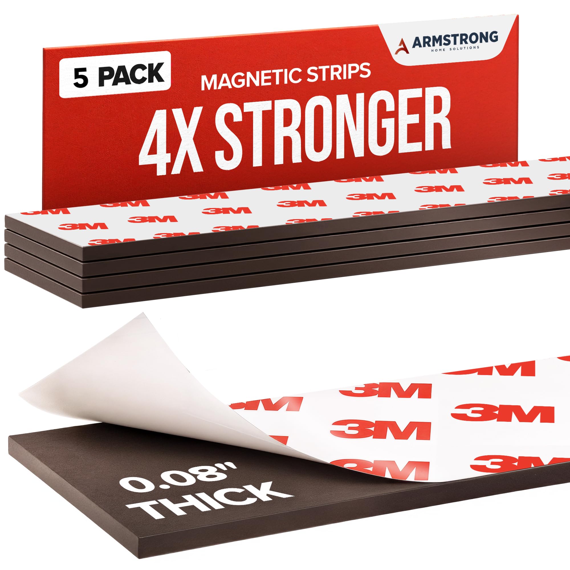 Magnetic Tape Strips with Adhesive Backing | Strong 3M Adhesive Magnets for Crafts | Flat No-Roll Flexible Sticky Magnet Sheet Stickers for Wall, Whiteboard, Fridge (5 Tape Strips - 6")