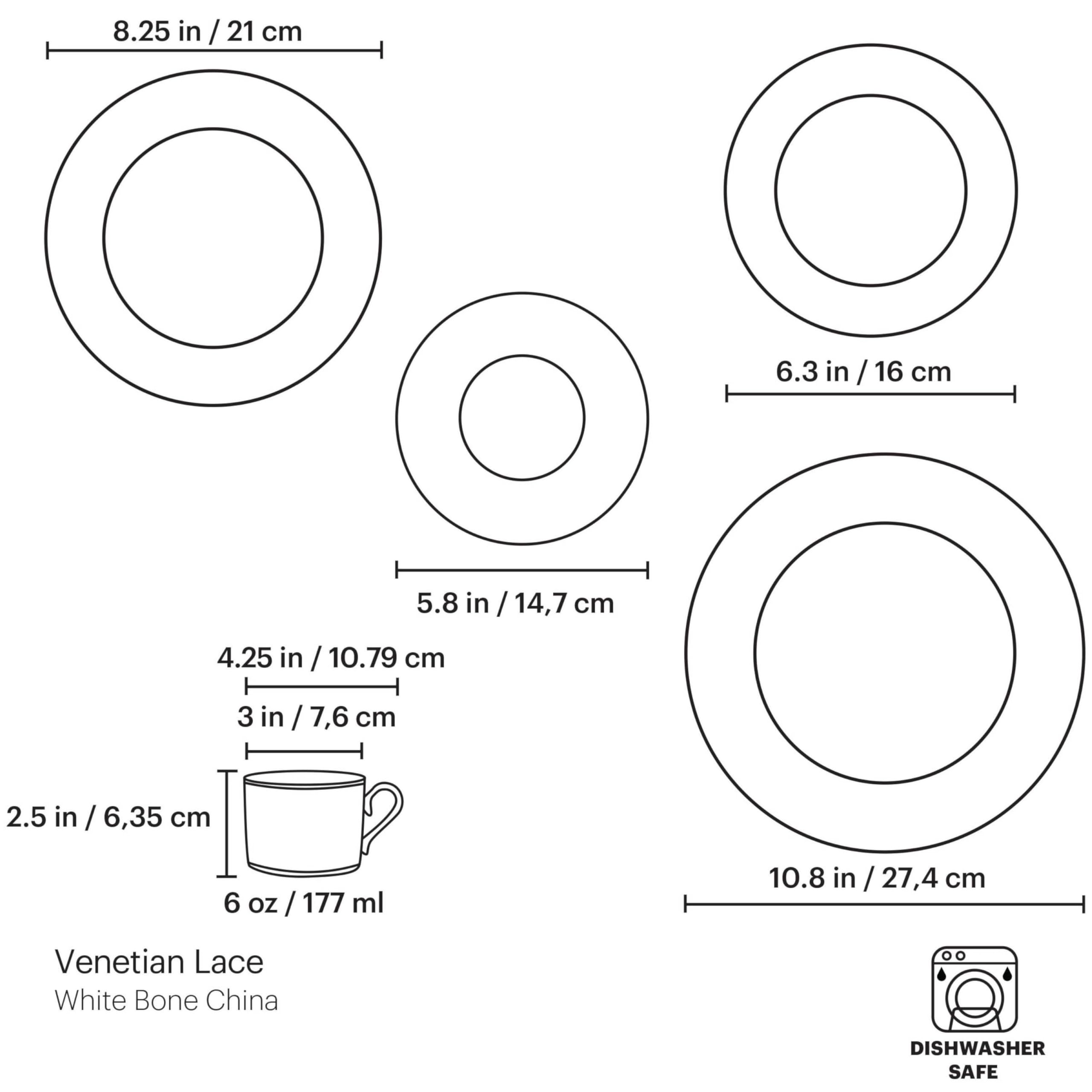 Lenox 762014 wenecka koronka 5-częściowa zastawa stołowa, porcelana kostna, biała