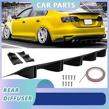 Rear Valance Diffuser Spoiler Splitter For Vw For Jetta MK5 MK6 MK7 Rear Lip Bumper Diffuser Shark Fin 5 Wing Spoiler Gloss 81.5cm Universal Car Accessories(Matte Black)