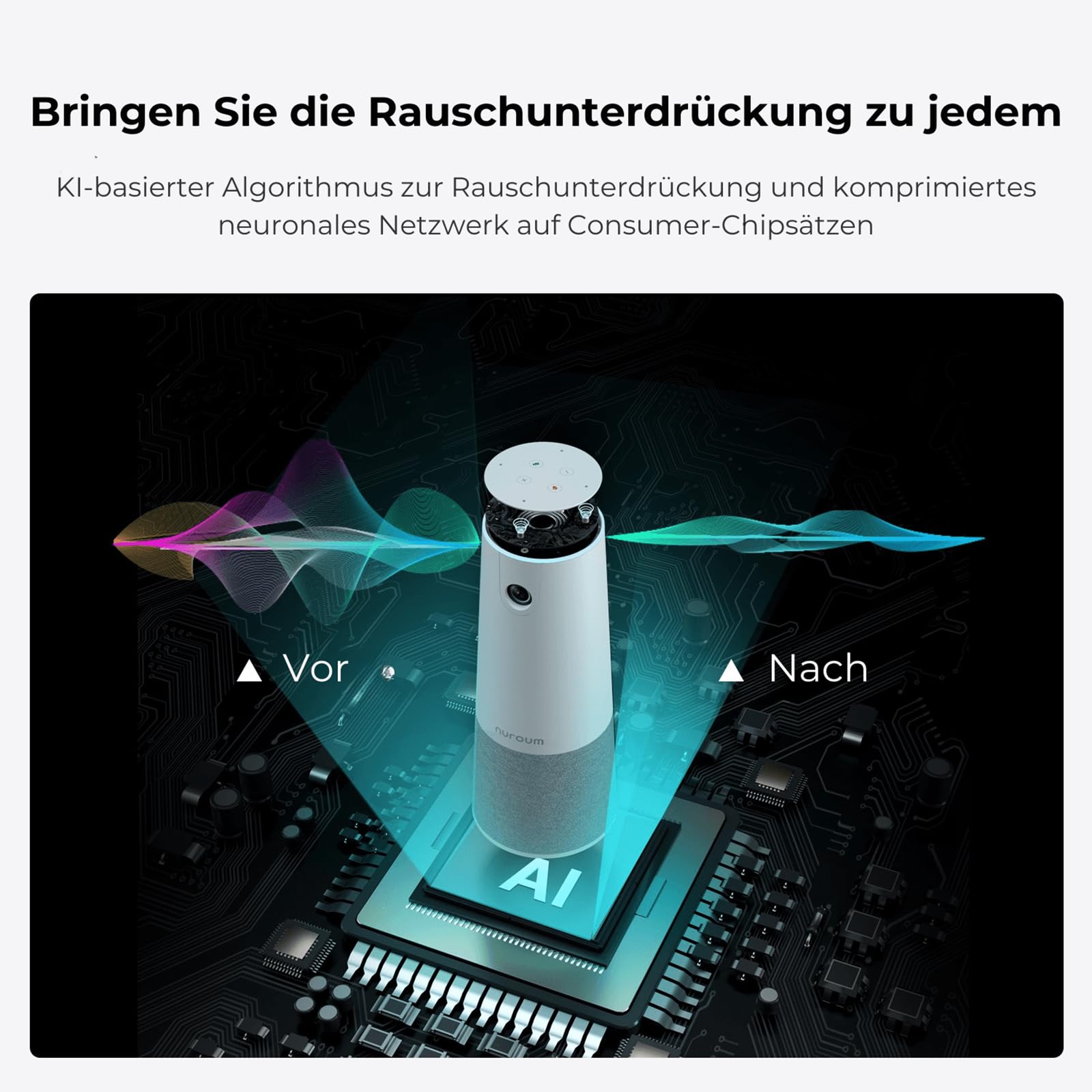 Nuroum C20 1080P Webcam für Videokonferenz, Rauschunterdrückung/100° Weitwinkel/4m Tonaufnahme, Kamera mit Mikrofon und Lautsprecher für Konferenzräume, USB Plug&Play für PC/Laptop