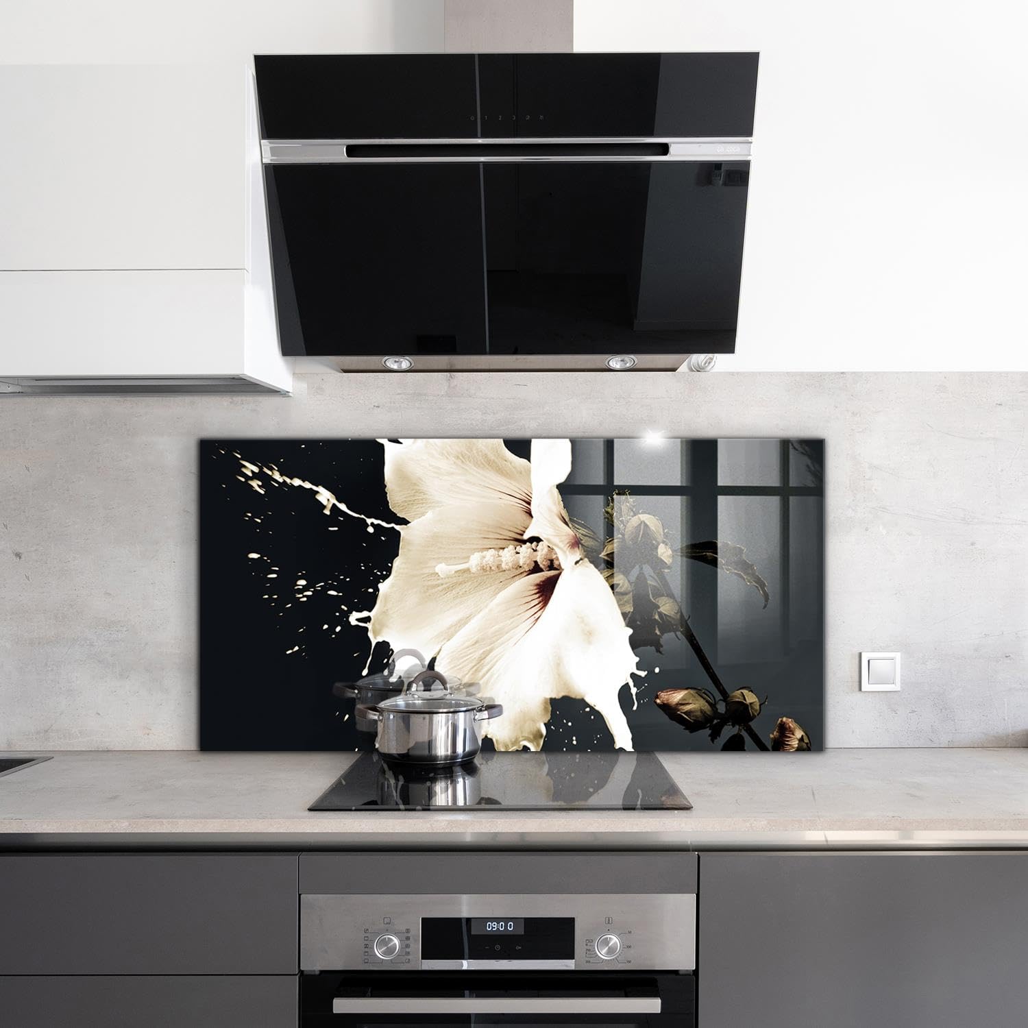 Wallfluent 100x50 cm Pannello Cucina Decorazione Murale - Fiore Bianco Astratto