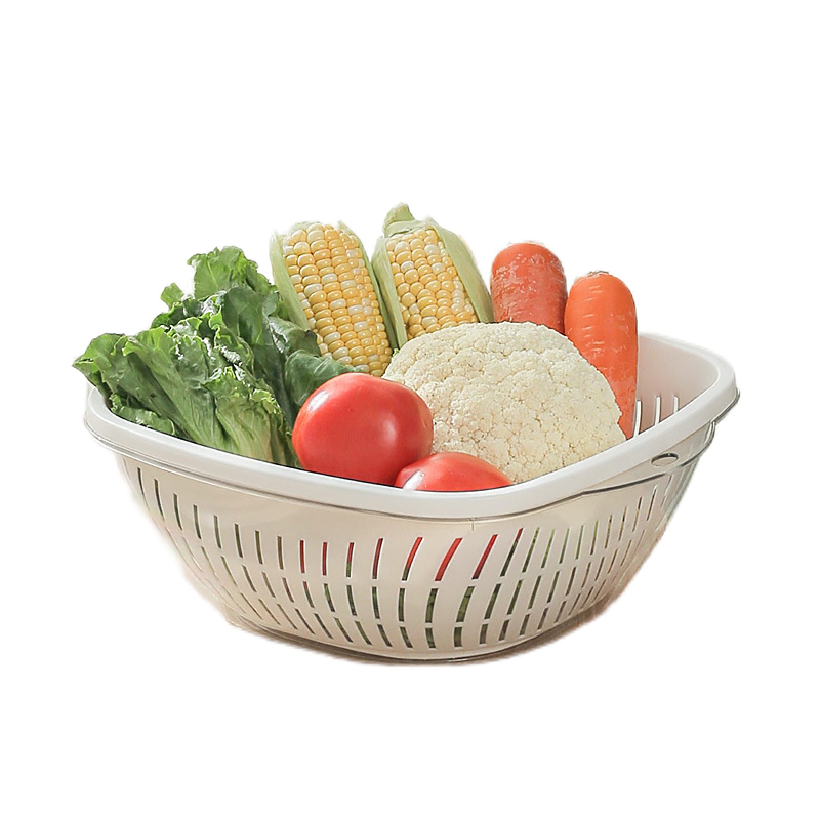 KEYPKWZJR 洗菜盆加厚加大淘菜篮子厨房用品家用食品级水果盘双层沥水篮, Large White/1884