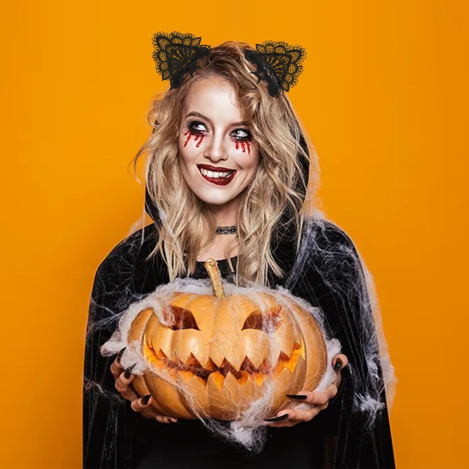 2Pcs Lace Cat Ear Headband & Collar for Women - Halloween Bachelorette Party Cosplay Costume Accessory - Image 8