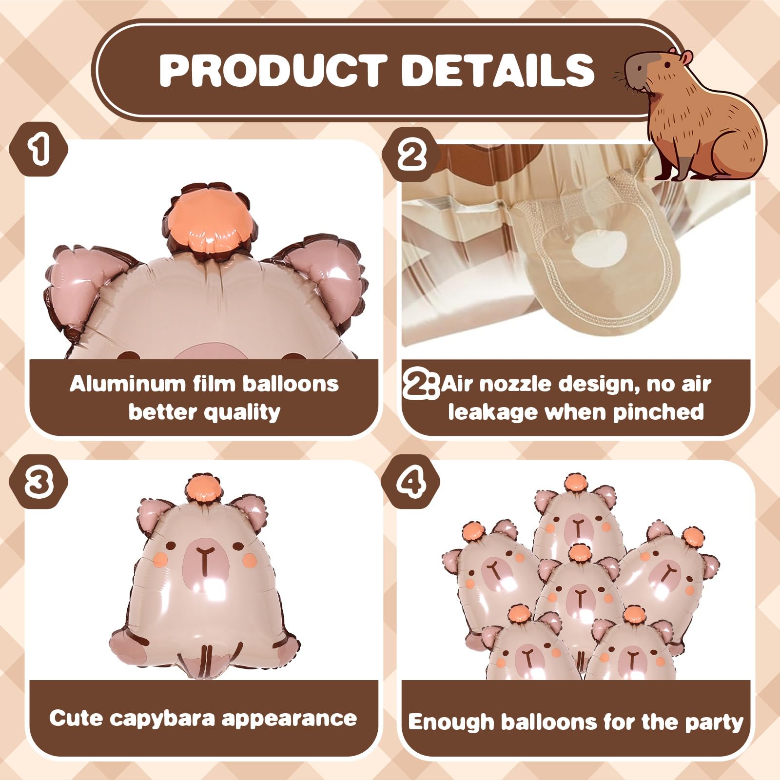 Capybara Lot De 6 Ballons Capybara En Feuille D'aluminium Pour Anniversaire, Fête Prénatale, Révélation Du Sexe, Décorations De Fête Capybara De 55,9 Cm