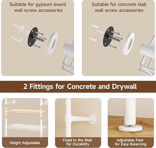 Miniatura 7 de ONBRILL H3 - Sistema de armario para montaje en pared, perchero industrial expandible para colgar ropa, organizador de armario resistente y