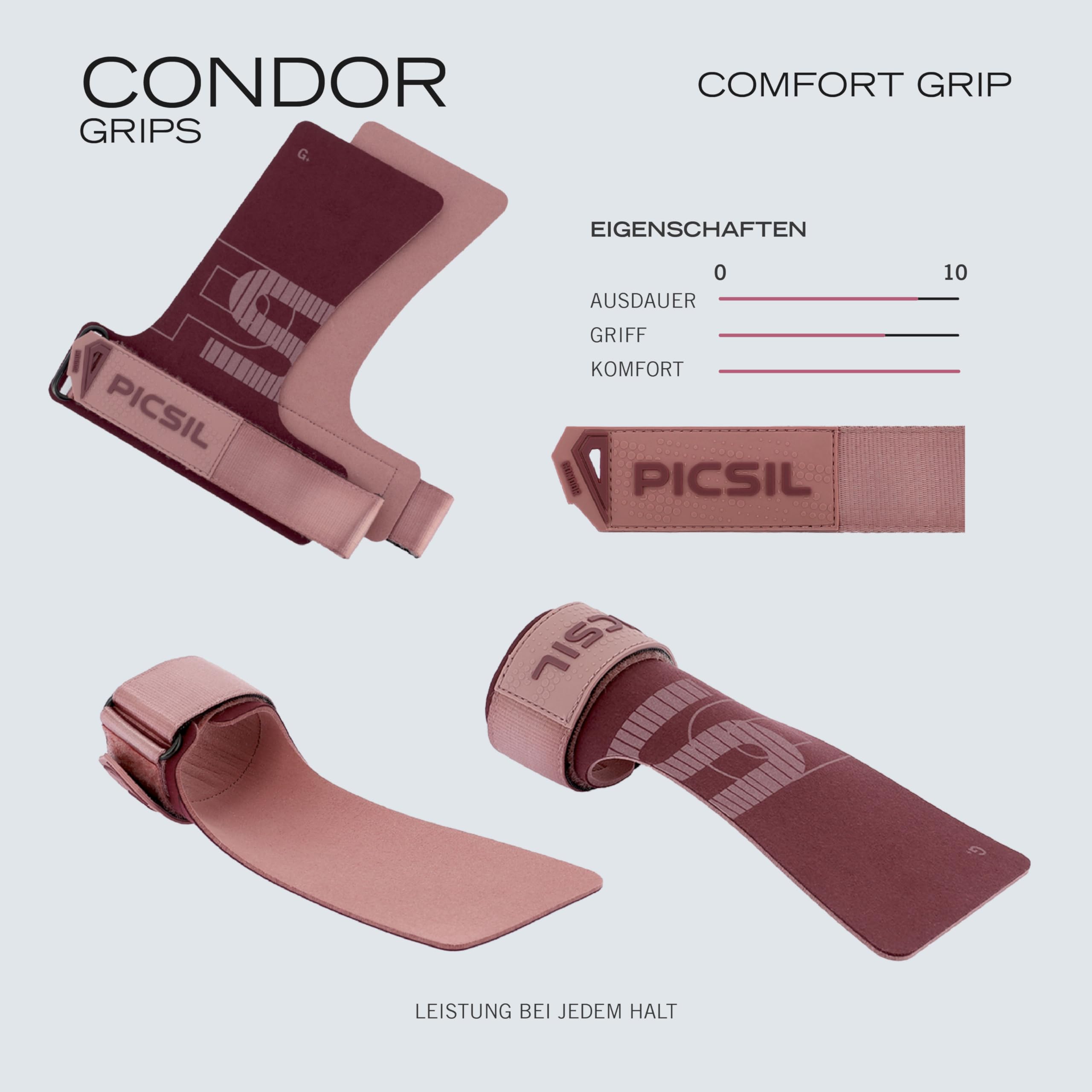 PICSIL Condor Hand Grips – Profi‑Griffpolster aus Kunstleder, Chalk‑kompatibel, Handschutz für Calisthenics, Krafttraining & Gymnastik