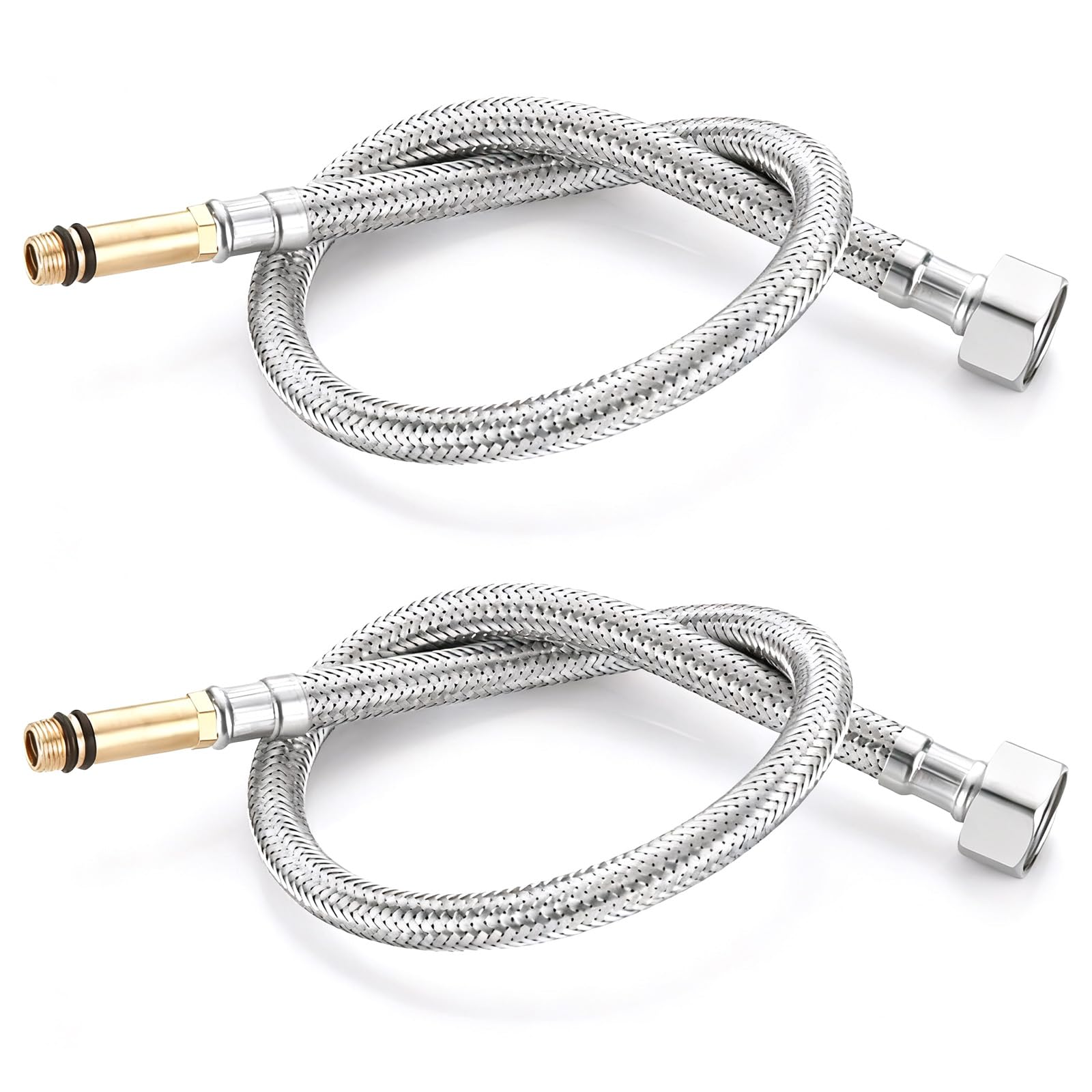 2 Pack Flexible Tap Connectors M10 x 1/2" Fitting 400mm Long, Stainless Steel Braided Flexi Pipes Tails for Kitchen/Basin Monobloc Mixer, Hot & Cold Water Supply
