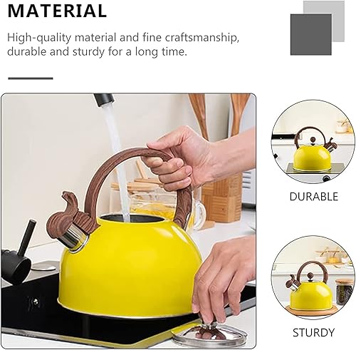 Miniatura 6 de Vilihkc Hervidor de té de acero inoxidable con mango anticalor de grano de madera, 3.7 cuartos de galón3.5 litros, silbido fuerte para té, café, gas