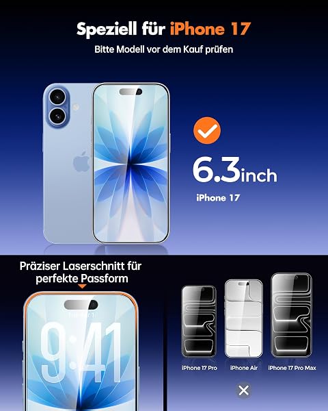 UNBREAKcable Panzer Sichtschutz Glas Kompatibel für iPhone 17 (6,3 Zoll) Blickschutzfolie Privacy Screen mit Anti Spy, Kratzfest, Anti-Fingerprint und blasenfrei - 2 Stück - 1