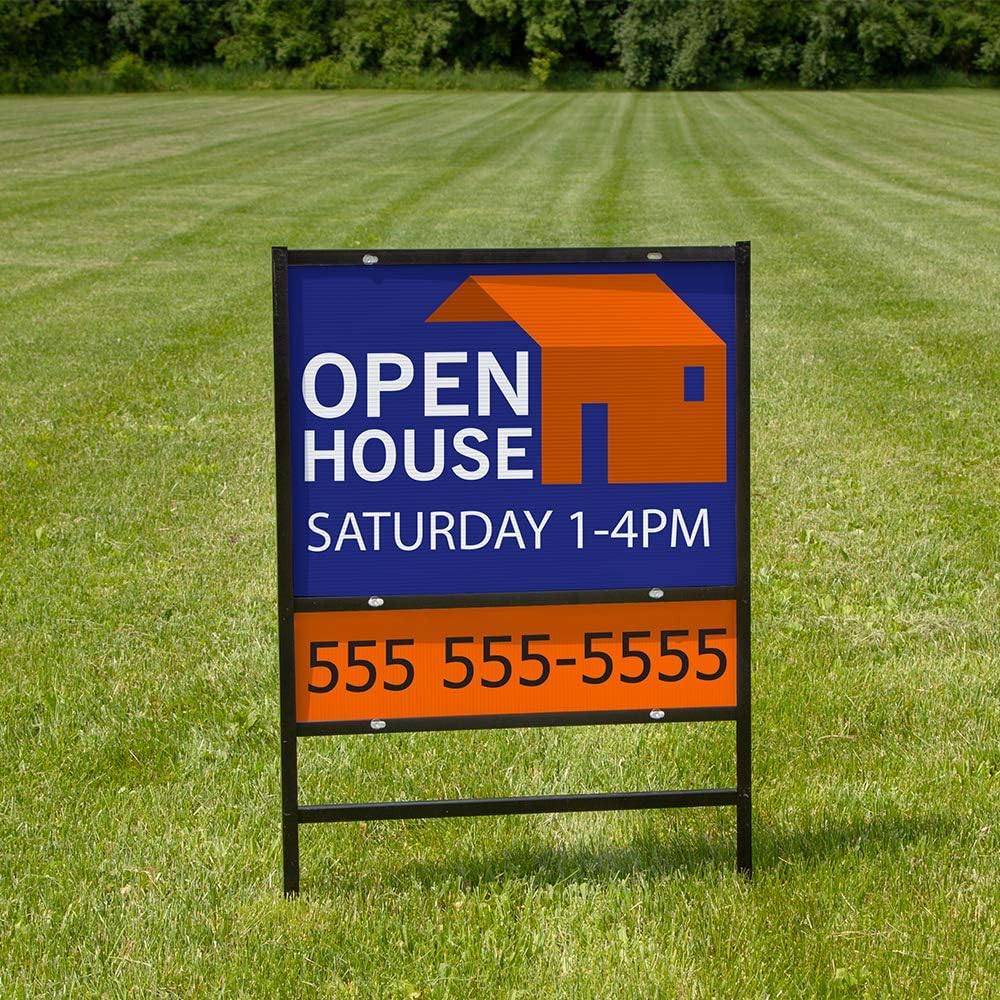 Vispronet Real Estate Yard Sign H-Frame – Includes a 40in x 24.75in x 0.75in H-Frame – Fits 24in x 18in Yard Signs and a 24in x 6in Rider – Frame is Made with Black Powder-Coated Steel