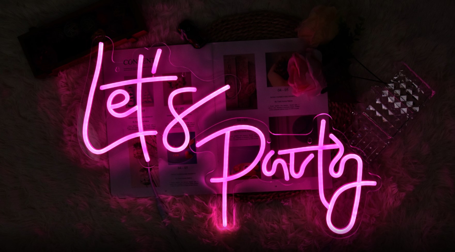 26×11.8 Inch Large Let's Party Neon Signs for Wall Decor,Dimmable