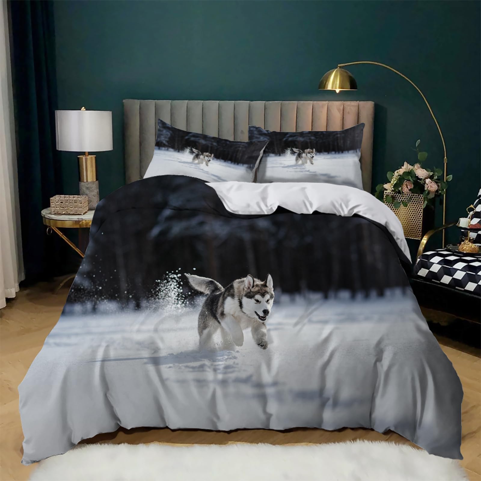 Copripiumino Matrimoniale 260x220 Husky Grigio | Morbido Set In Microfibra Con 2 Federe 50x80 | Cerniera E Legacci