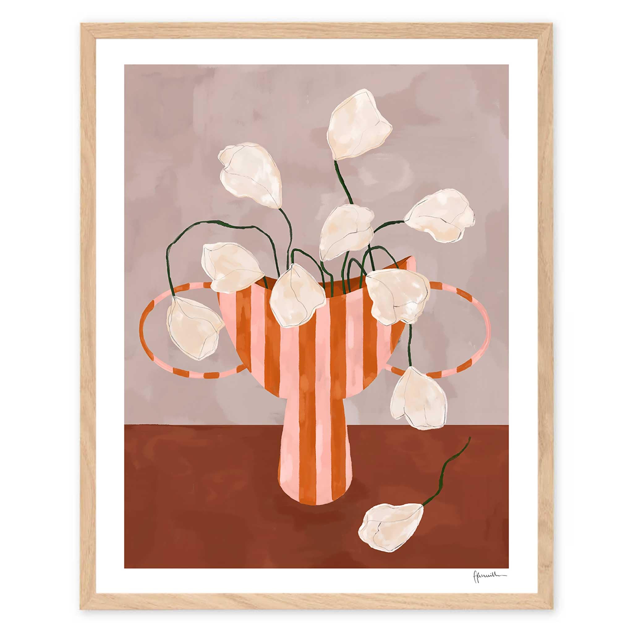 The Poster Club アートポスター 40×50cm White Flowers in Striped Vase ポスタークラブ