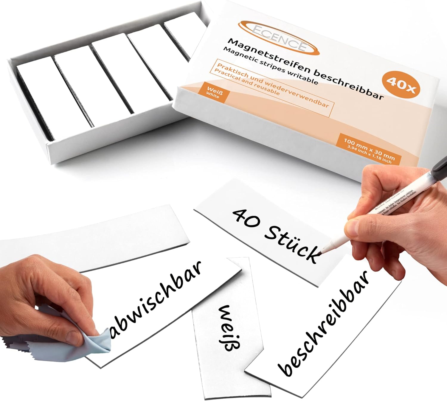 ECENCE 40pcs whiteboard Strips Suitable for Writing on 3.94inchx1.18inch