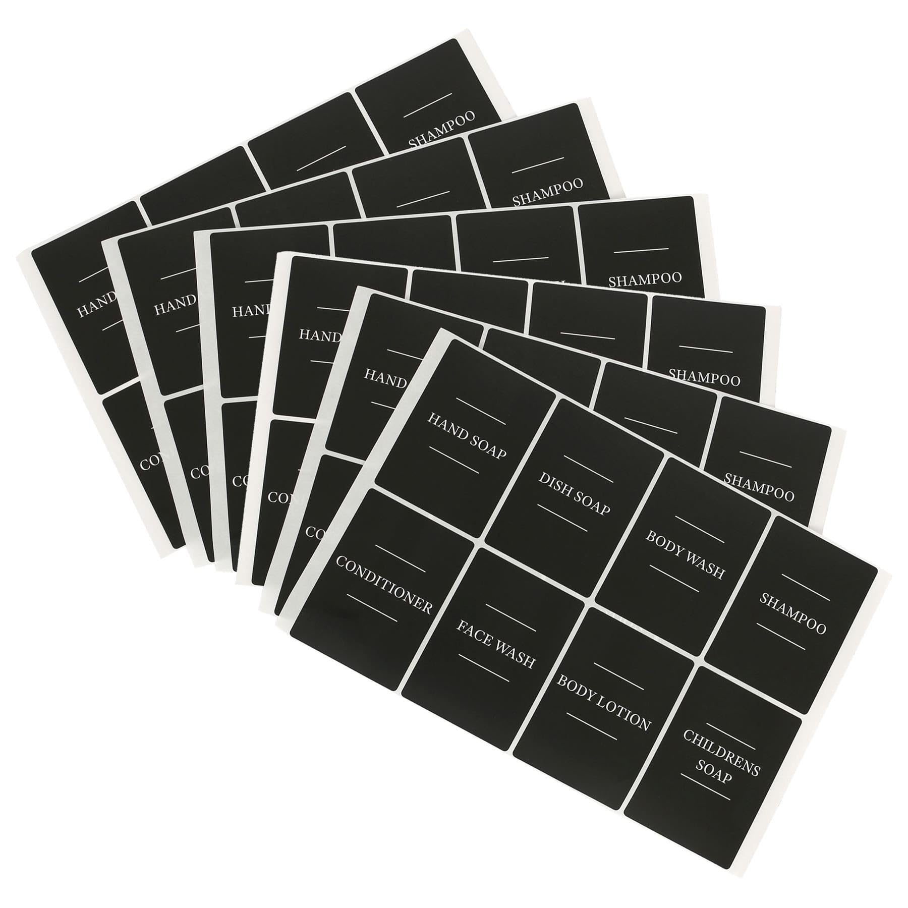 Harbour Housewares Black 48 Piece Soap Dispenser Labels Set - Pre-Printed Waterproof Stickers For Bathroom And Kitchen Bottles - Reusable Organiser Labels For Soap, Lotion And Cleaning Essentials