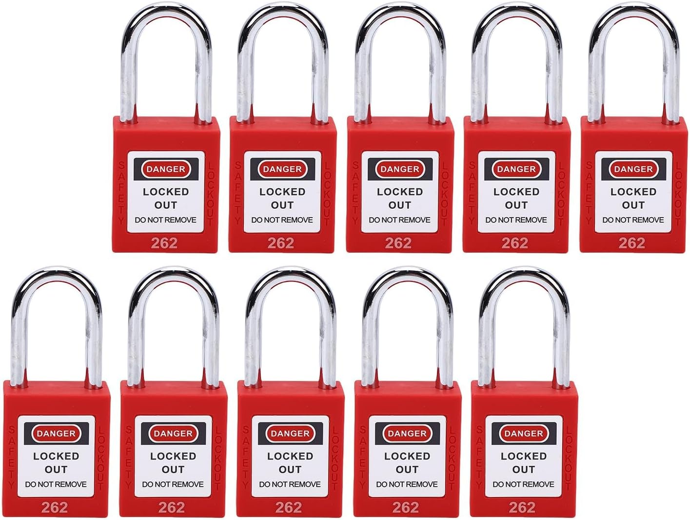 Focket Lockout Tagout Locks, Robust Non Conductive Safety Padlocks, 10 Pack Red Lockout Kit with 20 Keys for Electrical Machinery Stations and Devices