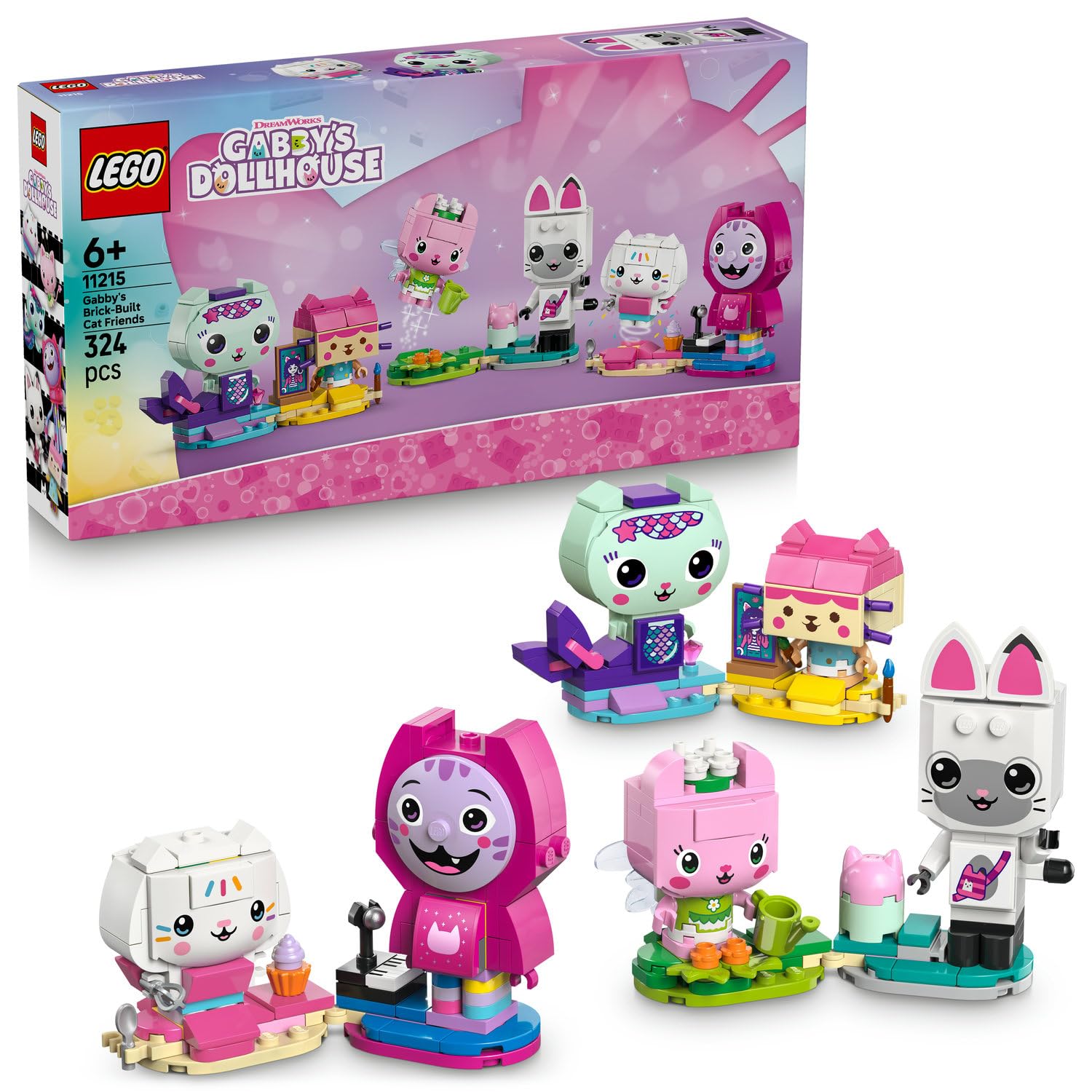 LEGO Gabby’s Dollhouse Gabby’nin Parçalarla İnşa Edilen Kedi Arkadaşları 11215-6 Yaş ve Üzeri Çocuklar için 6 Hayvan Figürü İçeren Yaratıcı Oyuncak Yapım Seti, Yılbaşı Hediyesi Fikri (324 Parça)