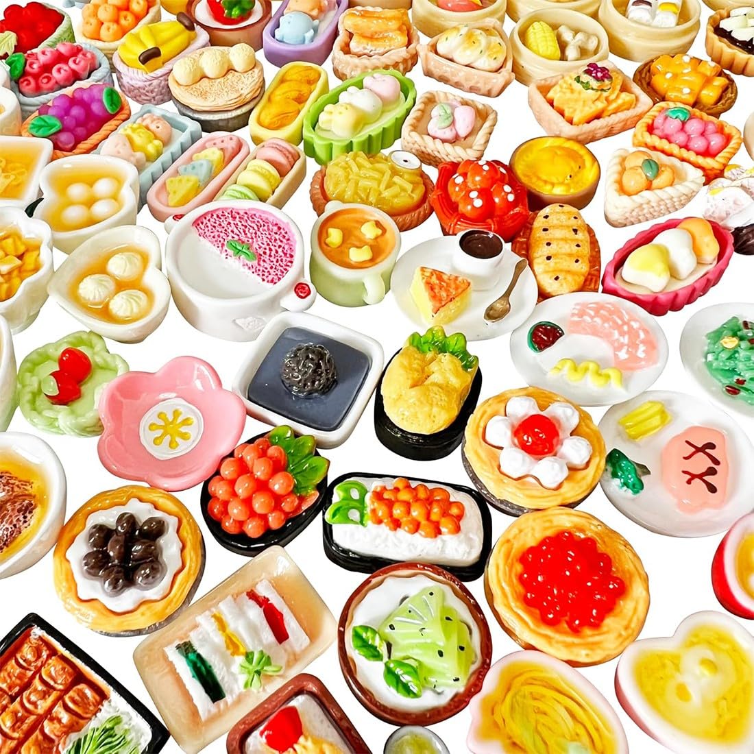 50 Piezas Comida y Bebida Miniatura, Accesorios para Casa de Muñecas, Set de Alimentos Miniatura, Mini Cocina, Accesorios para Muñecas Pequeñas, Vajilla de Juguete, Estilos Aleatorios