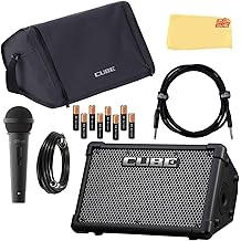 Roland Cube Street EX 4-Channel 50-Watt Battery-Powered Amplifier Bundle with Roland CB-CS2 Carrying Case, Microphone, Instrument Cable, Batteries, and Austin Bazaar Polishing Cloth