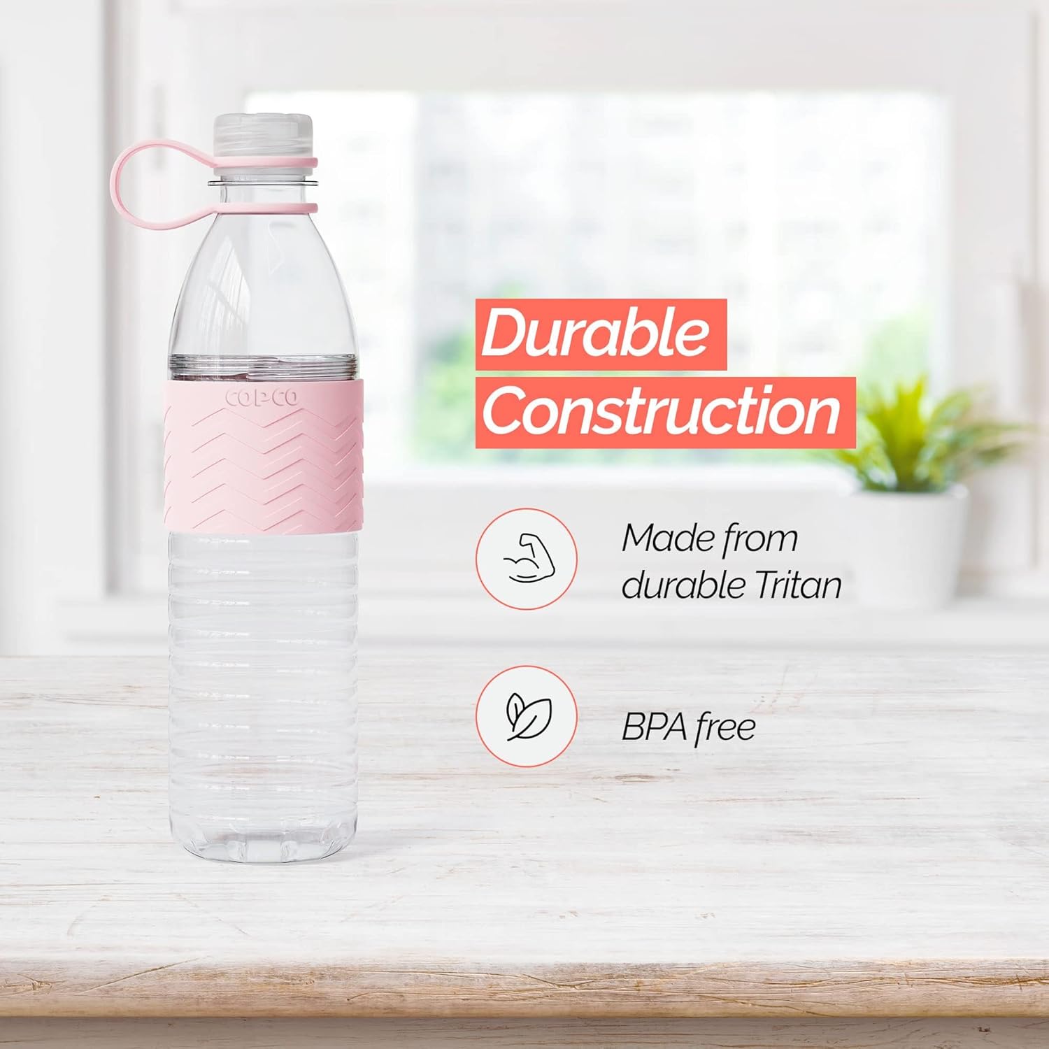 Copco Hydra 20 oz Tritan Water Bottle with Leak-Proof Lid & Textured Grip - BPA-Free, Dishwasher Safe, Easy Twist-Open for Ice & Fruit - Fits Cup Holders, Lightweight, Durable(Pink) - Image 3