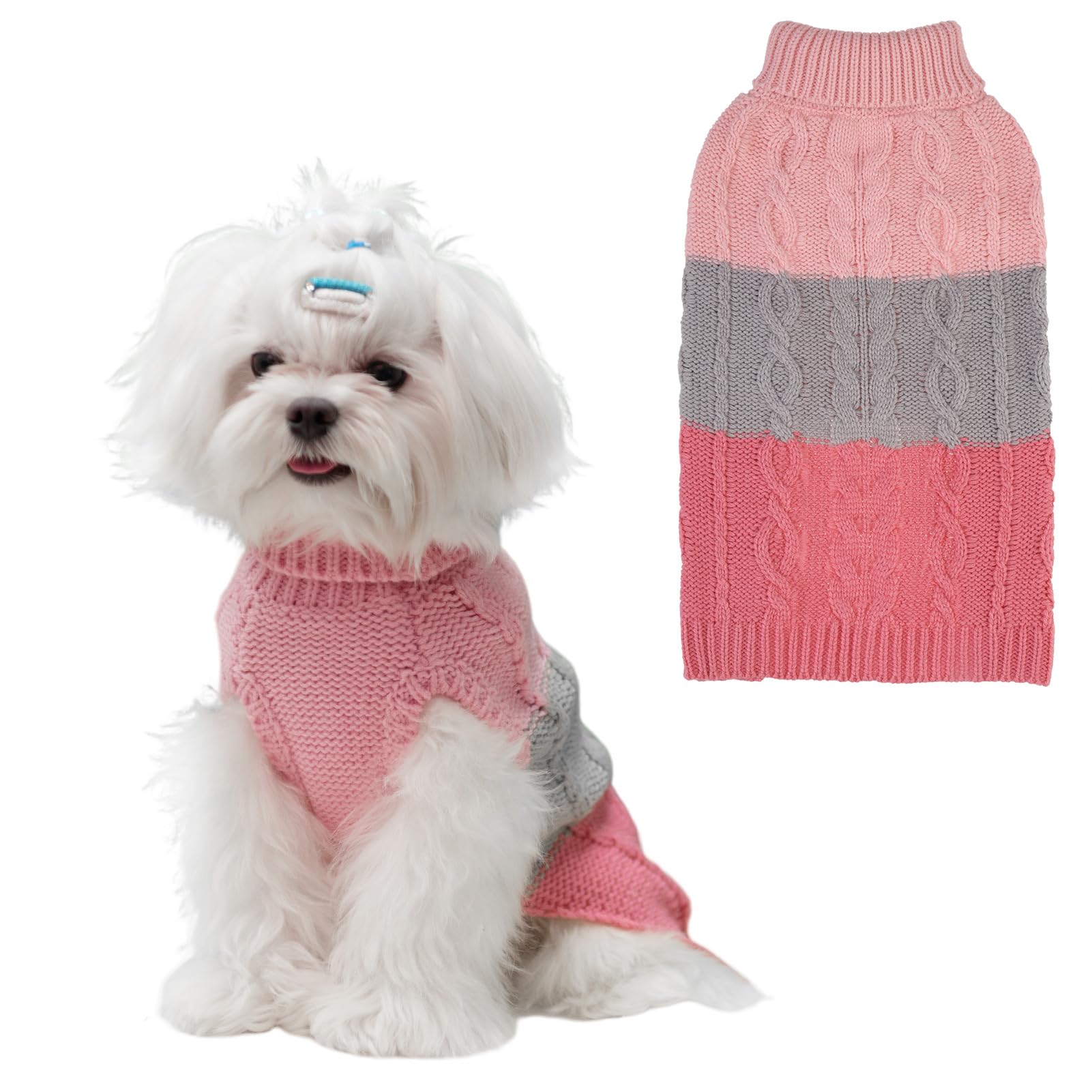 EXPAWLORER Colour Block Knitted Dog Jumper Turtle Neck, Grey L-XL