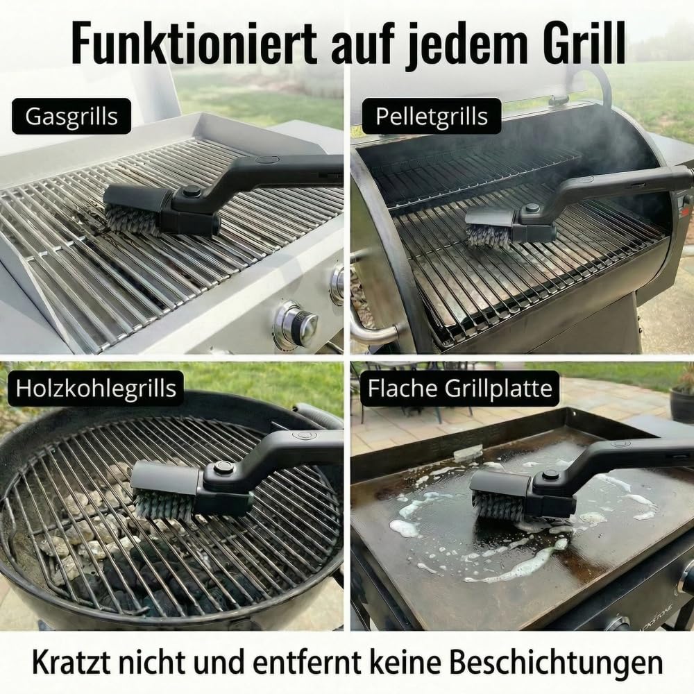 Vyrelo Grillmaster Pro Elektrische Grillbürste mit 3 Reinigungsstufen, 180° verstellbarem Bürstenkopf, kraftvoll, kabellos, wiederaufladbar, für alle Grilltypen