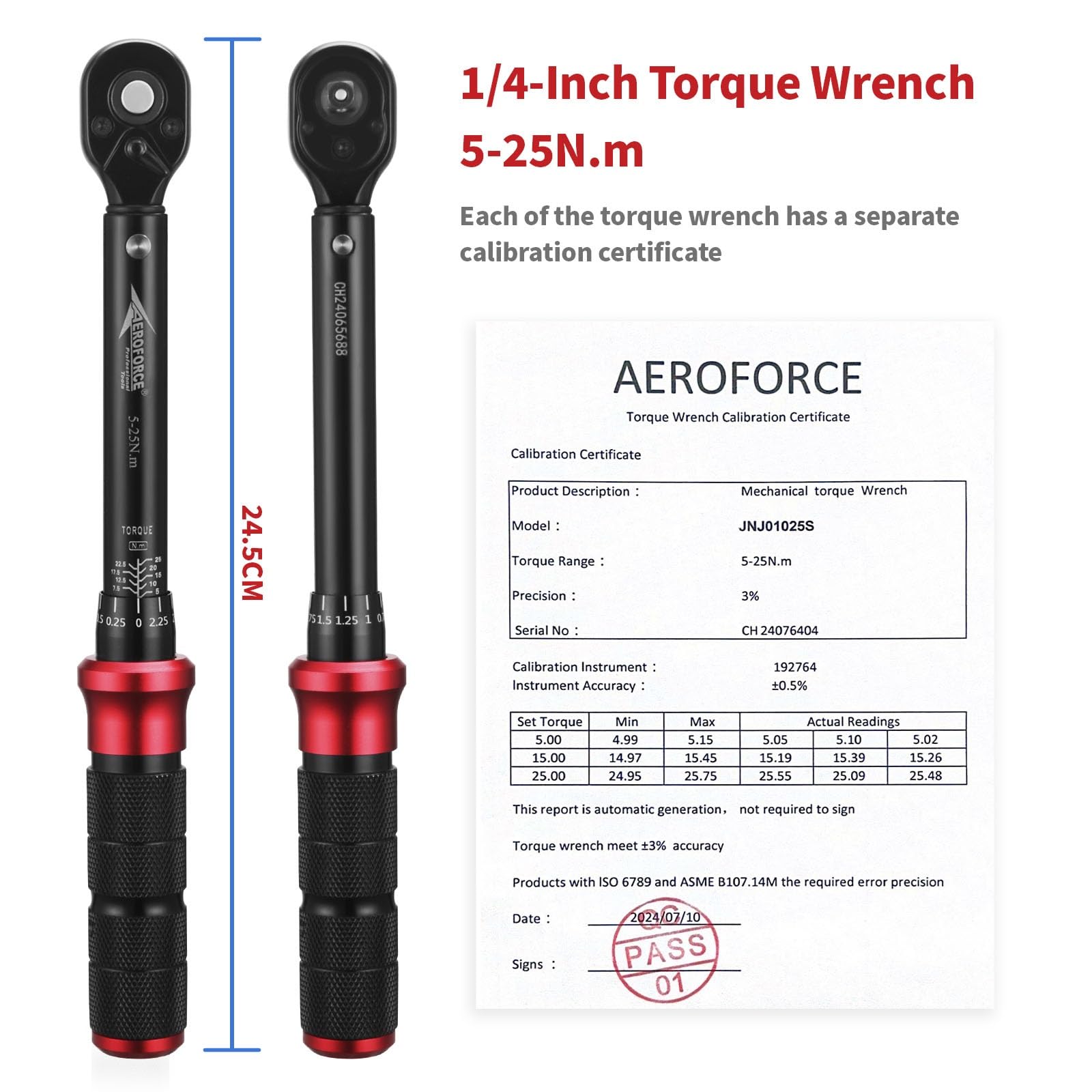 AEROFORCE Chiave dinamometrica 1/4" con inversione direzionale doppia a 72 denti (5-25 NM)