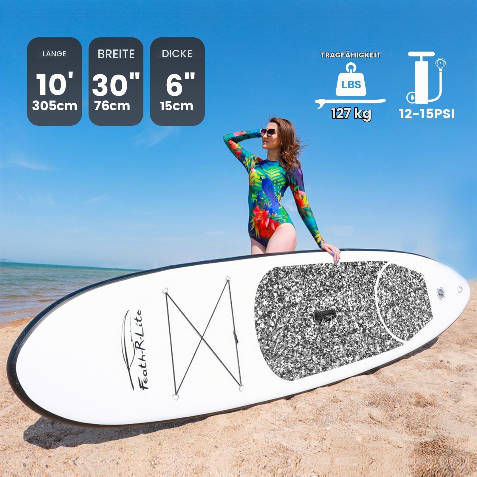 FunWater Aufblasbares Stand Up Paddle Board Surfbrett SUP Komplettes Paddleboard Zubehör Verstellbares Paddel, Pumpe, Reiserucksack, Leine, Erwachsene Paddelboard
