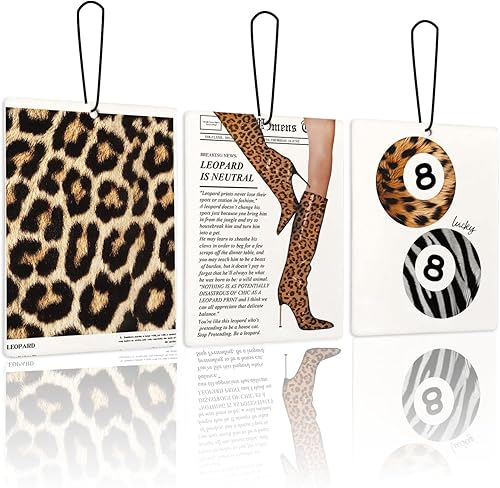 Miniatura 1 de Ambientador retro con estampado de leopardo y lavanda, 3 piezas, tacón alto de moda Lucky 8 Ball Cheetah Cars Aroma Ambientador para mujeres y
