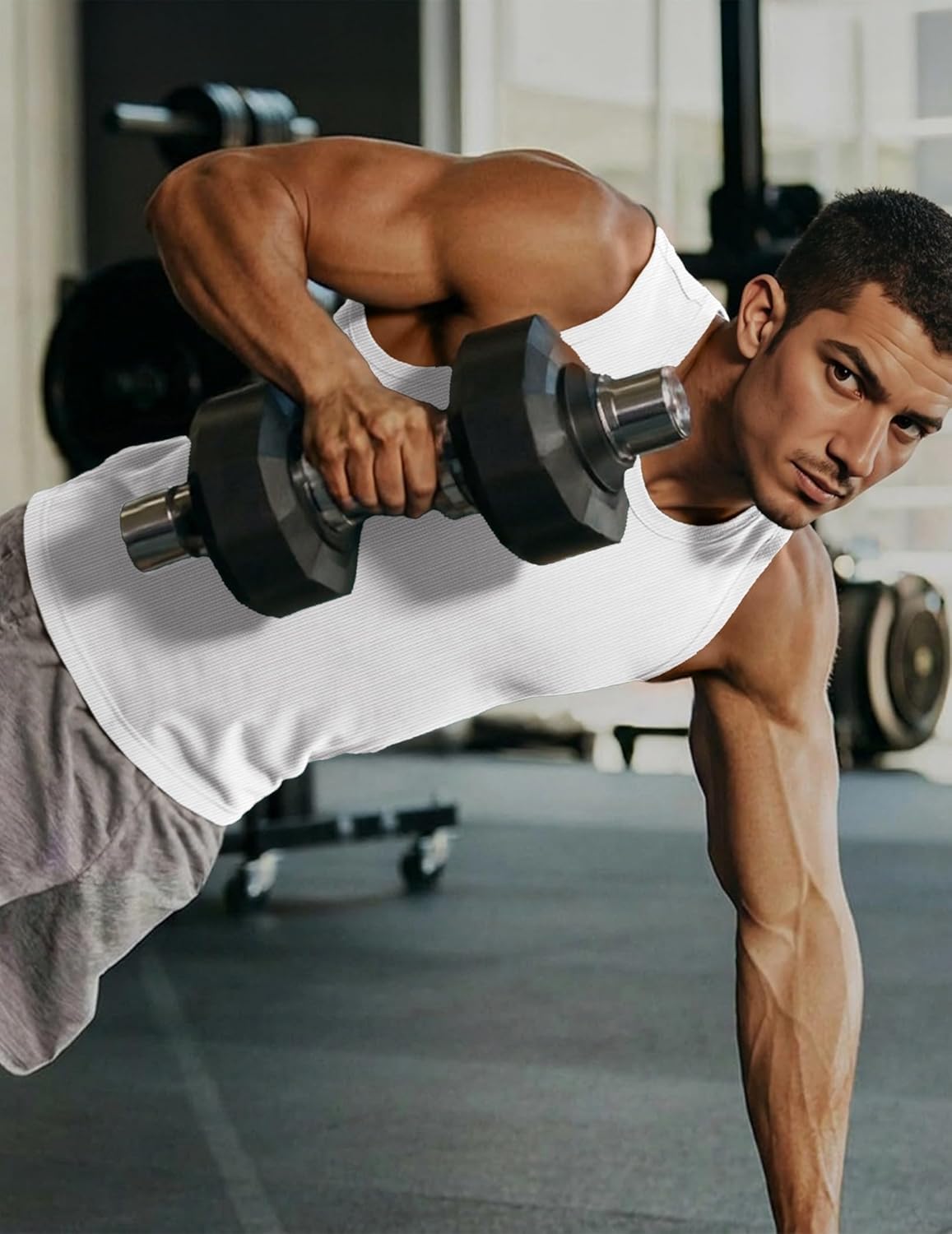 JMIERR Sleeveless Tank Tops Workout Muscle Gym Ribbed Shirt Athletic Bodybuilding T Shirts - Image 3