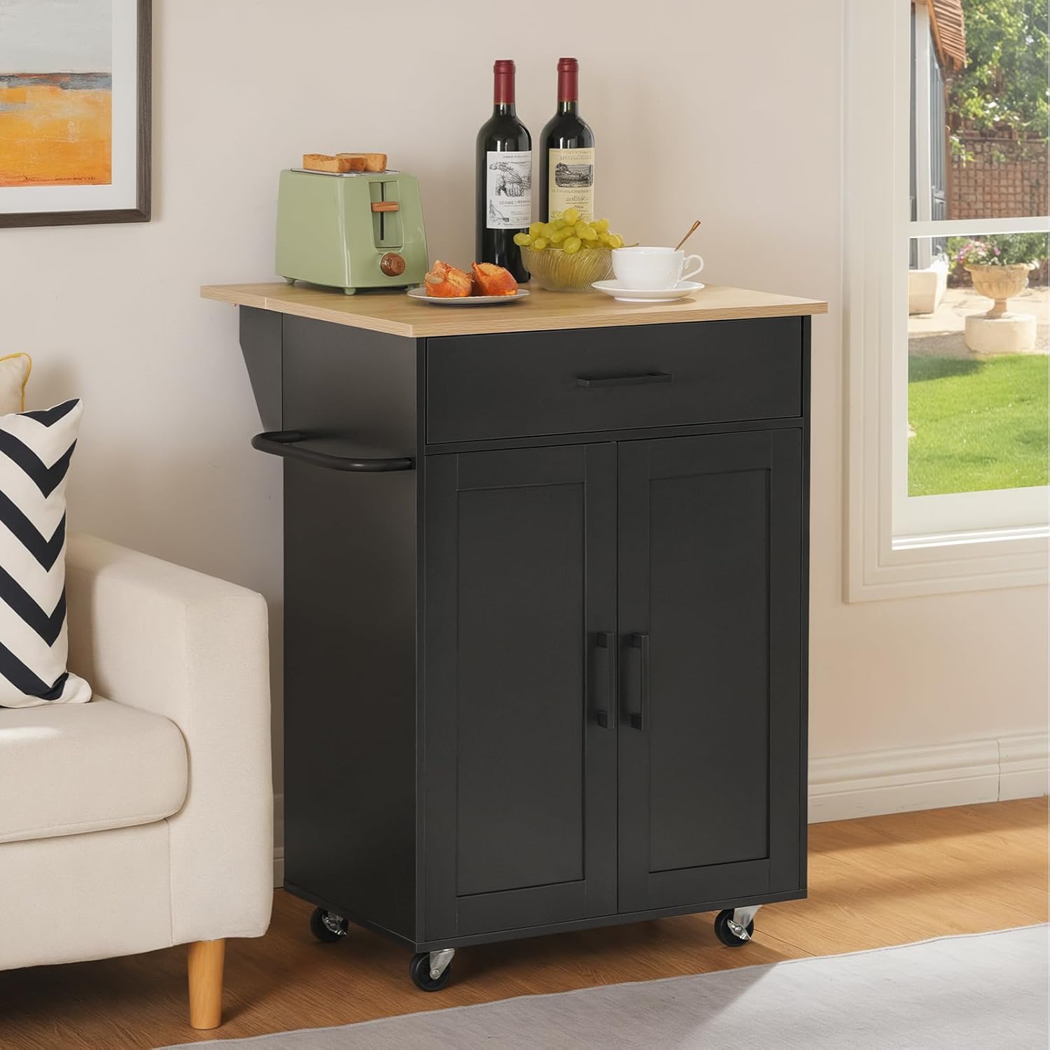 MAHANCRIS KINB12501 Kitchen Island in a living room setting, demonstrating its versatile placement