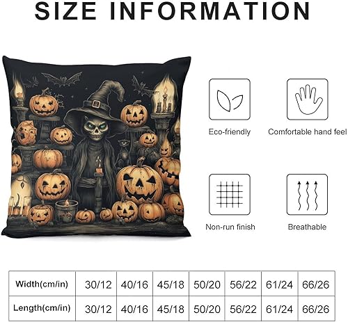 Miniatura 3 de Calabaza, fantasma, telaraña, murciélago, gatos negros, sombrero de bruja, calavera, pociones, cojines decorativos para exteriores, funda de cojín