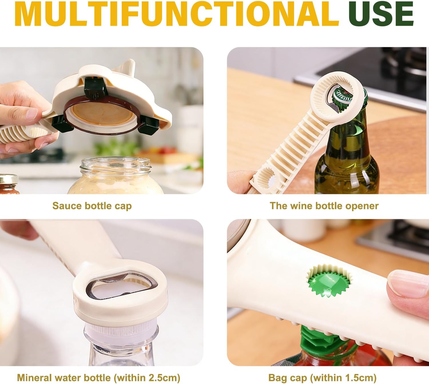 4 in 1 Multi-Purpose Jar Opener for Weak Hands, 2026 New Adjustable Three Claw Bottle Opener with Non Slip Teeth,Multi-Size Lid Opener for Kitchen Jars and Bottles (2PCS)