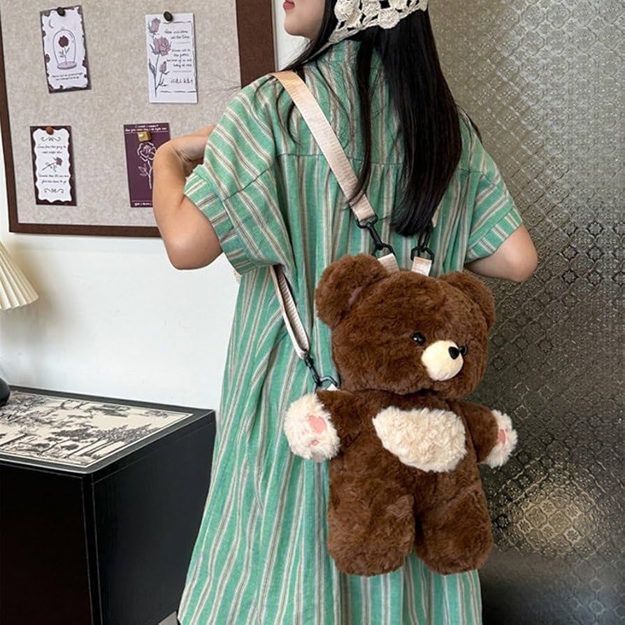 テディベア?　くまのぬいぐるみ　ぬいぐるみ　ぬいぐるみリュック ぬいぐるみバックパック 合皮ぬいぐるみ テディベア 格子柄 白黒