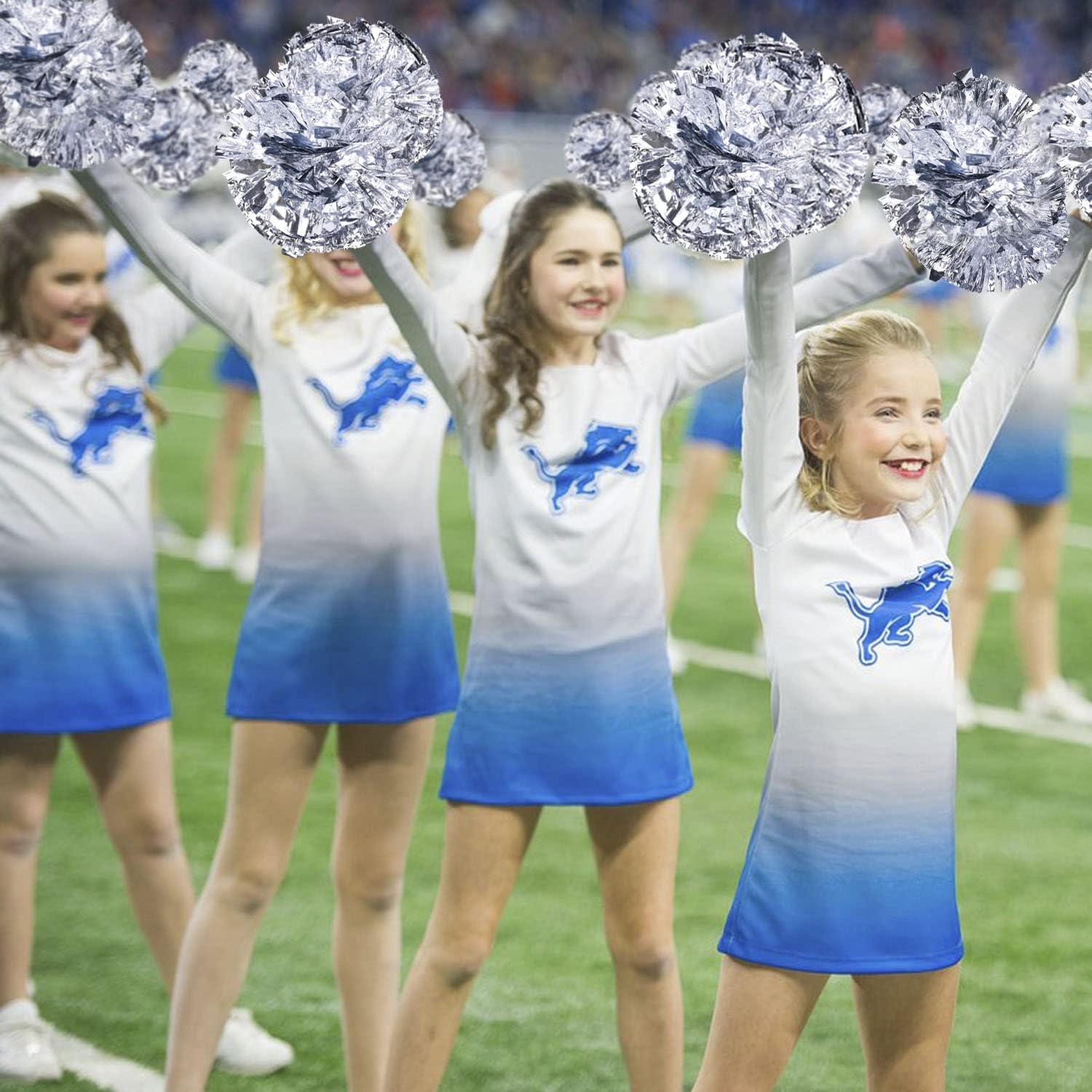 4 Pcs Cheerleading Pom Poms Metallic Cheerleader Pom Poms with Handle for Kids Party Dance Cheering Sports Game Team Spirit Cheer (Holographic Silver) : Sports & Outdoors