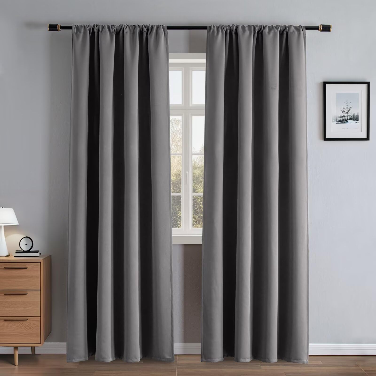 RainCharm Light Grey Curtains for Living Room, Blackout Curtains 72 Inch Length 2 Panel Set, Thermal Insulated Room Darkening Drapes Rod Pocket for