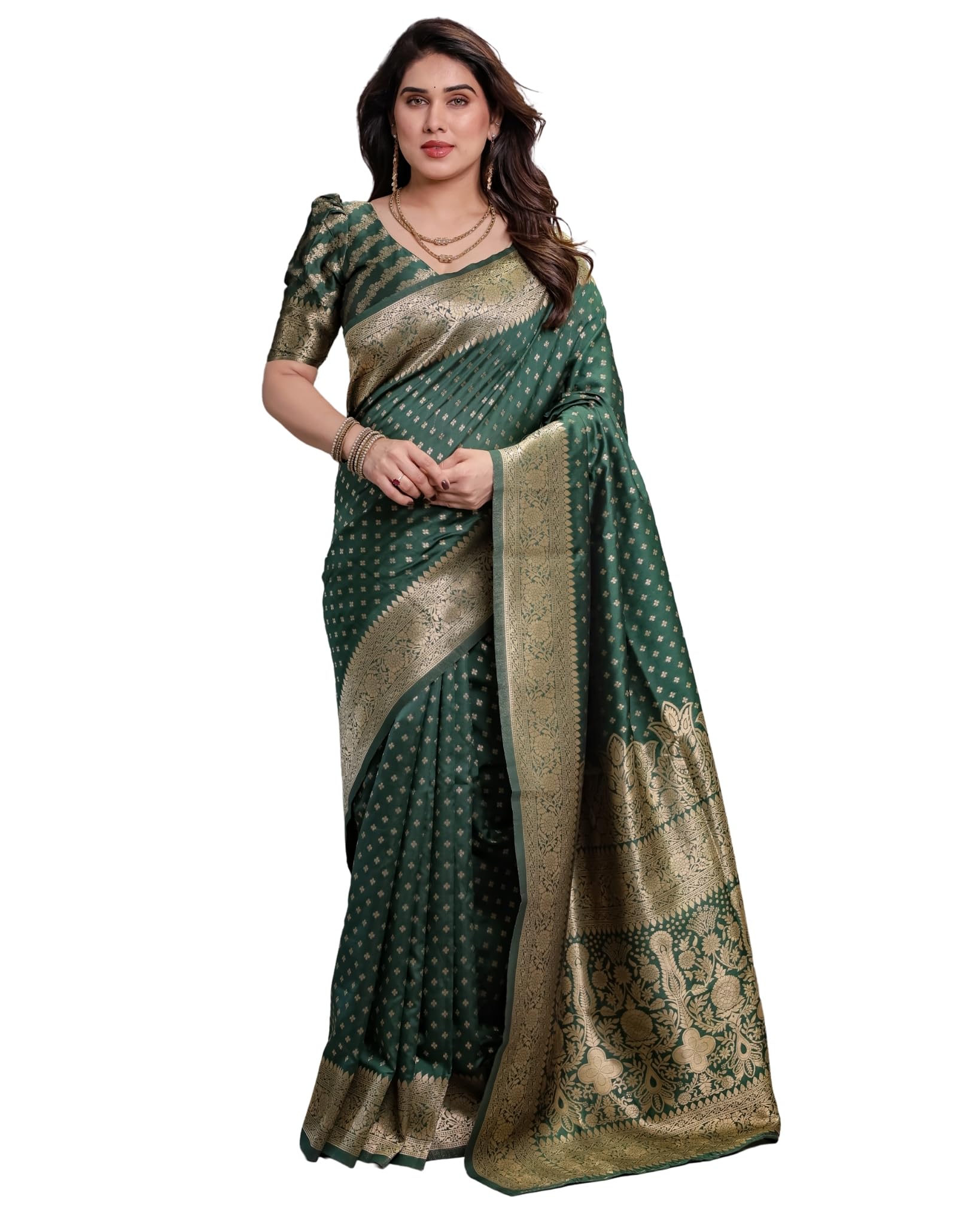SGF11 Women's Kanjivaram Soft Silk Saree With Unstitched Blouse Piece