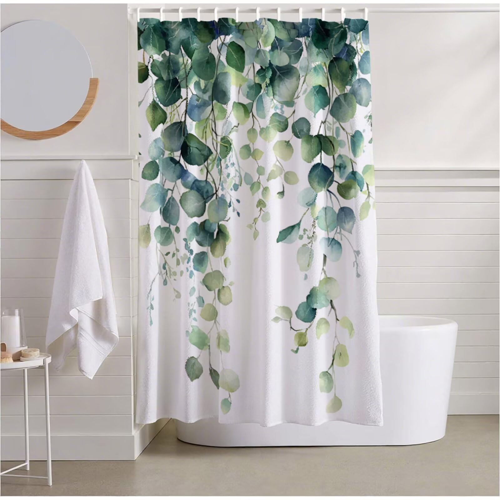 Rideau douche vert 120x200 cm imperméable à motif feuille pour baignoire