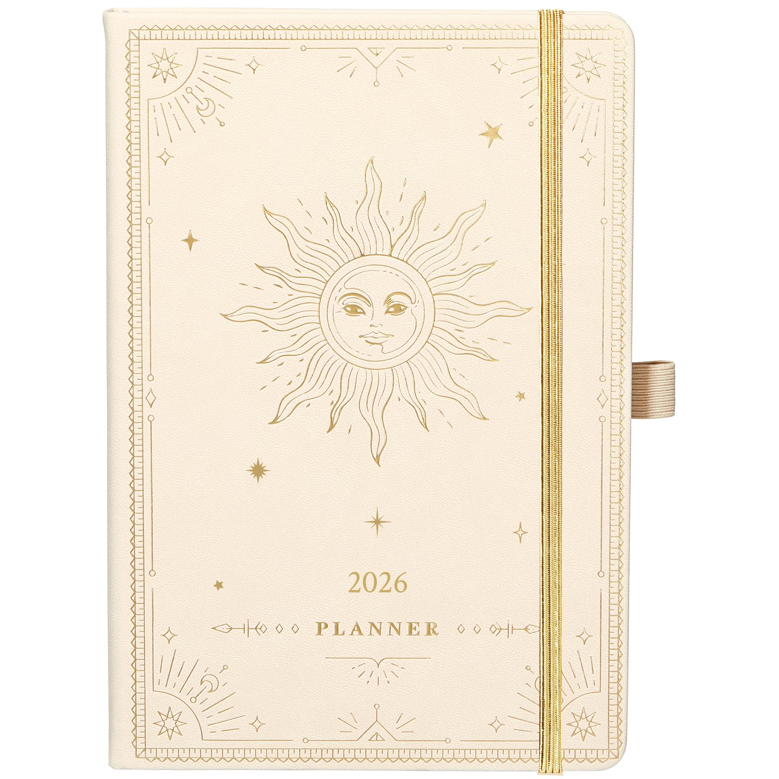 2026 Planner - 2026 Weekly Monthly Planner, Jan 2026 - Dec 2026, 5.75" x 8.25", Faux Leather with Back Pocket & 40 Notes Pages - Seashell Gold