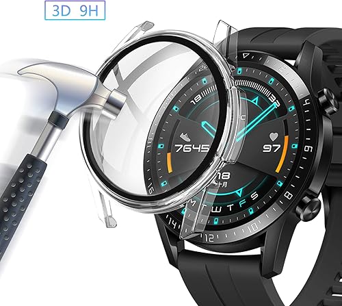 Miniatura 2 de Protector de pantalla de reloj compatible con Huawei GT2 de 1.63 pulgadas, ultra delgado, HD, vidrio templado, protección general, cubierta dura