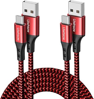 USB C Cable, [2Pack 3.3ft 6.6ft] Fast Charging Type C Charger Cable, Nylon Braided Phone Data Cord for Samsung S22 S21 S20 Note 20 10 9, Google LG HTC Moto G8/Z3/Z4 Huawei (Red)