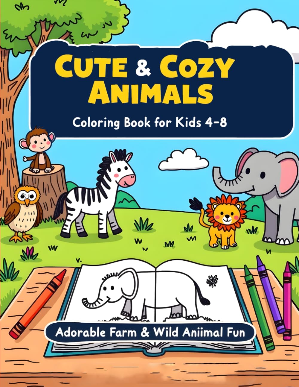 Cute & Cozy Animals Coloring Book for Kids Ages 4–8: Adorable Farm & Wild Animal Fun