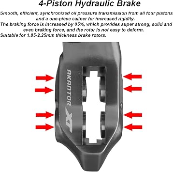 Hydraulic Disc Brak Set Right Front 900mm Left Rear 1550mm 4-Pistons Hydraulic Disc Brak Aluminum Caliper & Brak Lever Fits 160mm Rotors For Bike/Mountain Bike