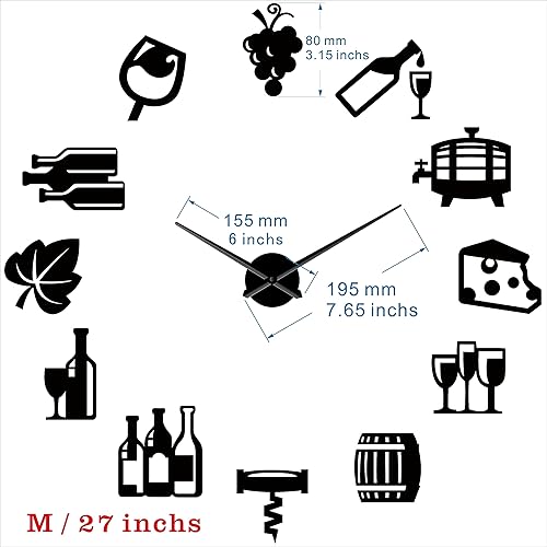 Miniatura 4 de Kit de reloj acrílico moderno de queso y vino para diseño de pared, reloj de pared sin marco 3D con calcomanías de espejo para decoración de sala de