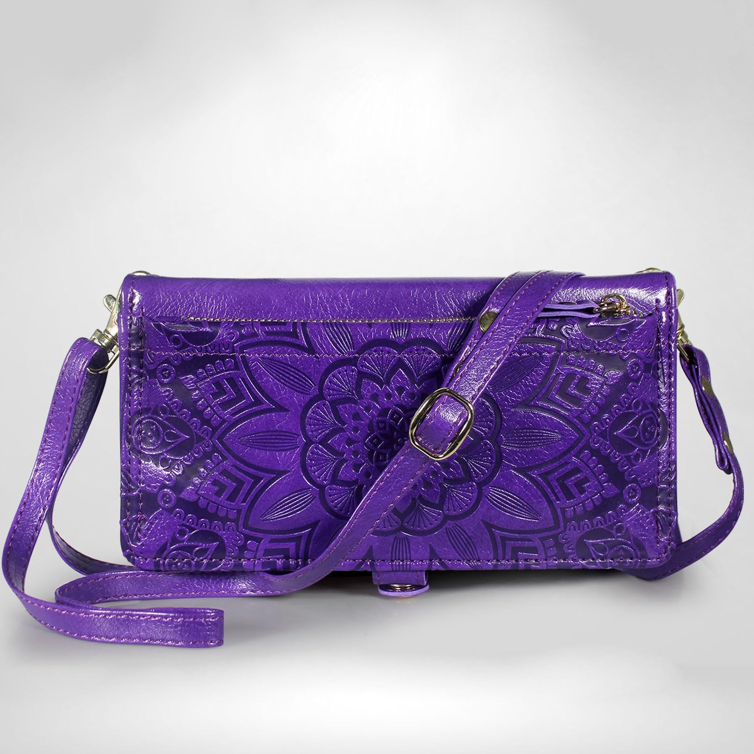 Harryshell Crossbody for T-Mobile Revvl 7 5G Wallet Case [10 Card Slots] with [Theft-Scan Blocking],Cash Coin Zipper Pocket Long Shoulder & Wrist Strap (Floral Purple)