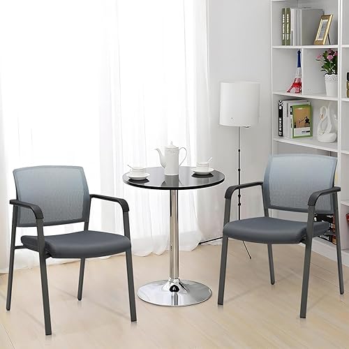 Miniatura 55 de CLATINA Silla de sala de espera negra con ruedas y respaldo de malla apilable con asiento de tela tapizado y soporte lumbar ergonómico para oficina